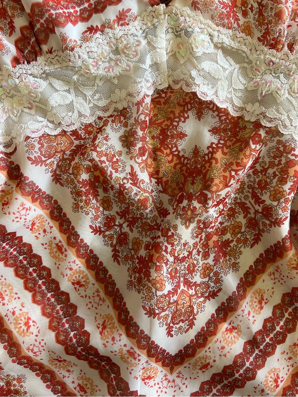 Y2K Boho Paisley Scarf Print Cami Lace Sequin Asymmetric Hem Coquette Festival M - Picture 4 of 5